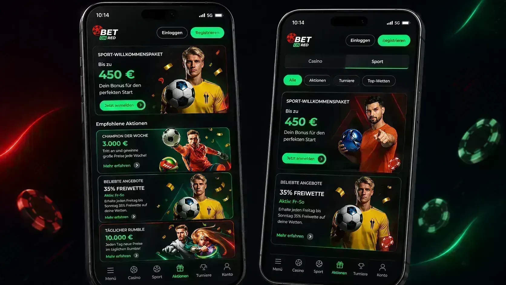 Bet on Red Casino Bonusbereich in der mobilen Oberfläche